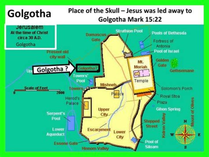 How far was the temple from golgotha?