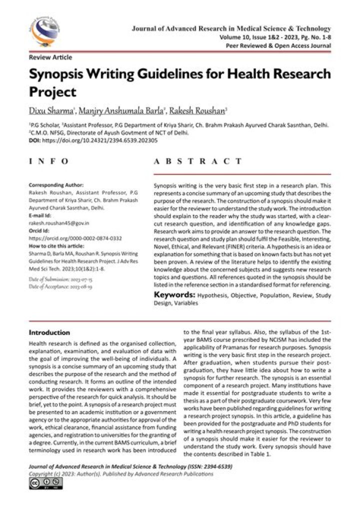 How synopsis is prepared for research work?