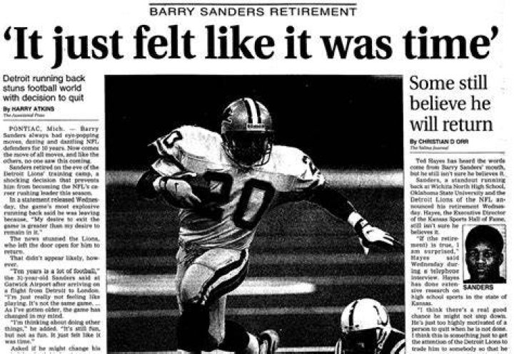 When did barry sanders retire?