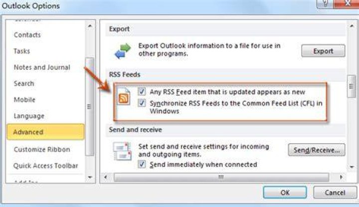 Where is rss feeds in outlook?