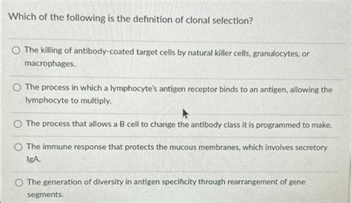 Which of the following is the definition of clonal selection?