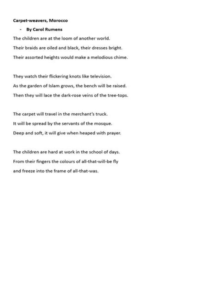 Which poem did carol rumens write?