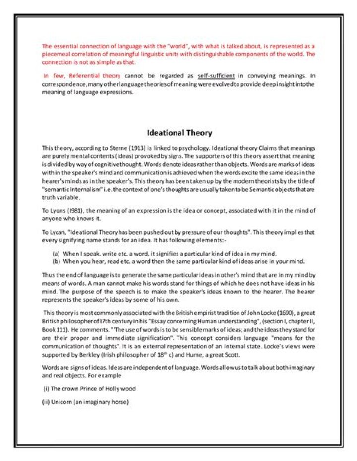 Who created the ideational theory of meaning?
