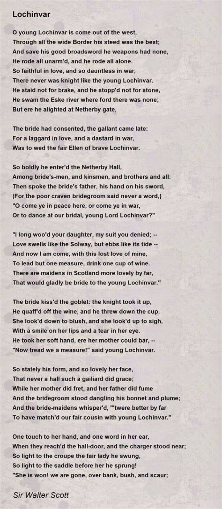 Who is lochinvar in the poem lochinvar?